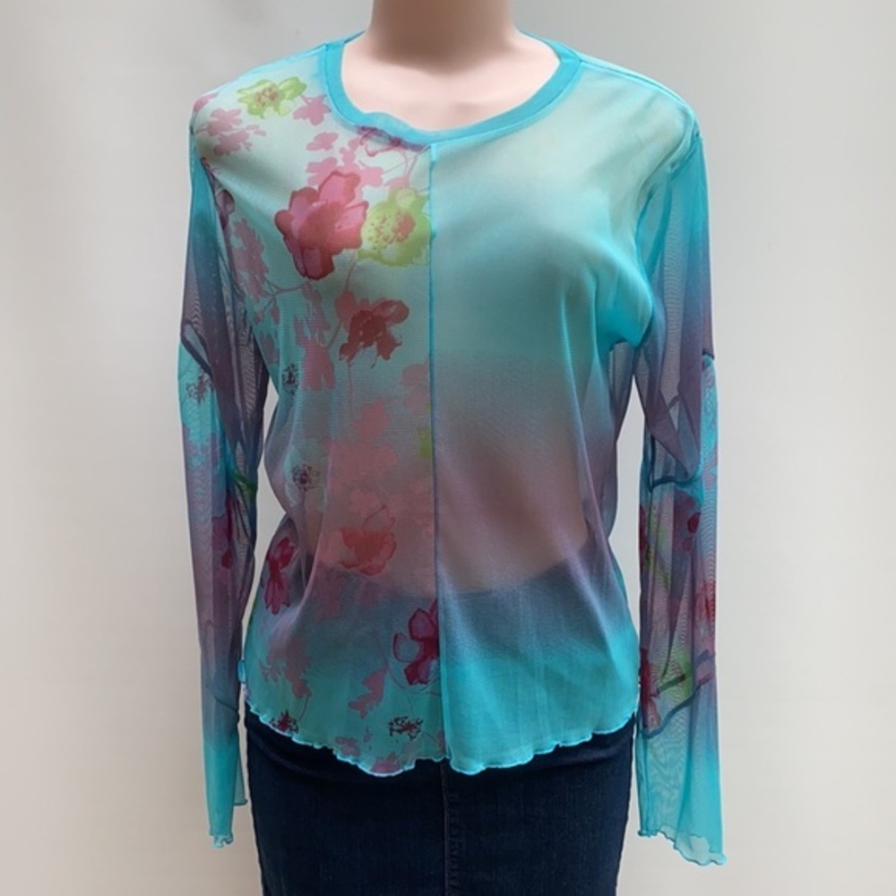 Patrice Breal Sheer Floral Mesh Ombre Top Size Small